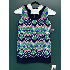 Gabby Skye Women's Plus 20W Sleeveless Ikat Geometric Knit Top Navy Green Pink